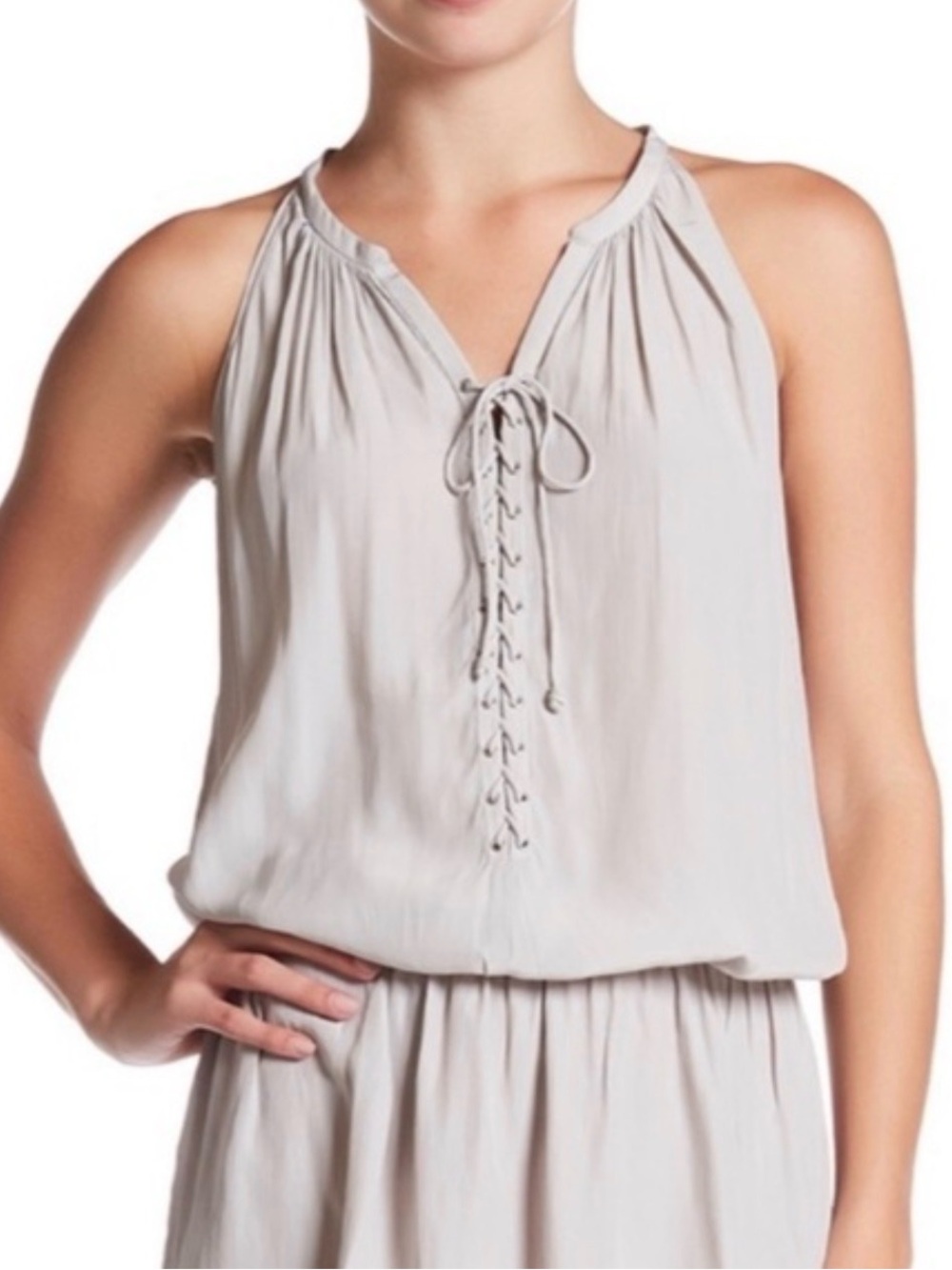 Ramy Brook Alexandra Lace-Up Blouson Mini Dress Light Blush Pink Halter Style XS